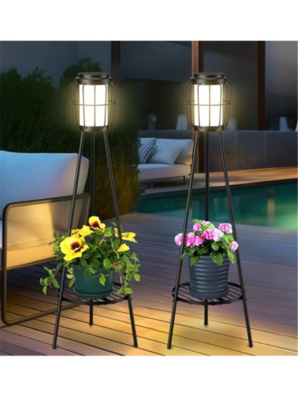 2 Pack Solar Lights with Plant Stand, Outdoor Floor Lamps, Waterproof Solar Lamp